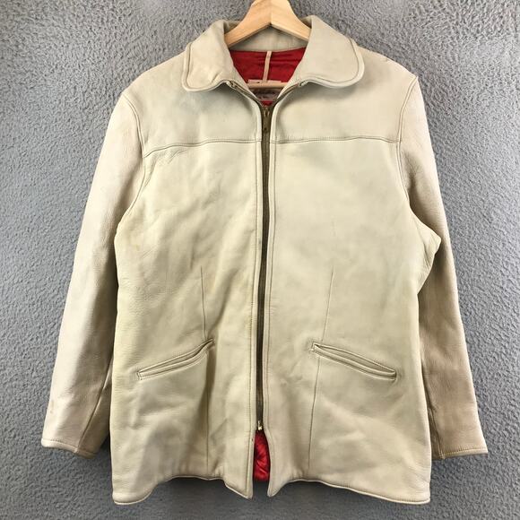 Vintage Deerskin Buckskin Well-Worn Cream Leather Jacket L - Picture 1 of 12
